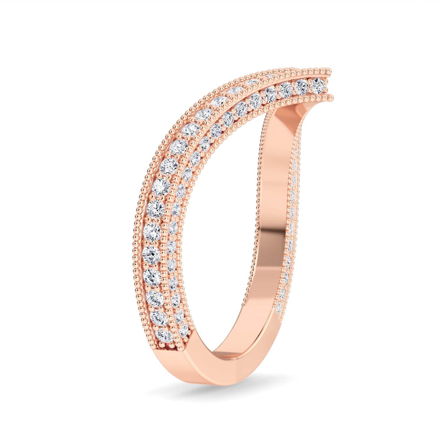 White Diamond Milgrain Edge Chevron Band - Amisha