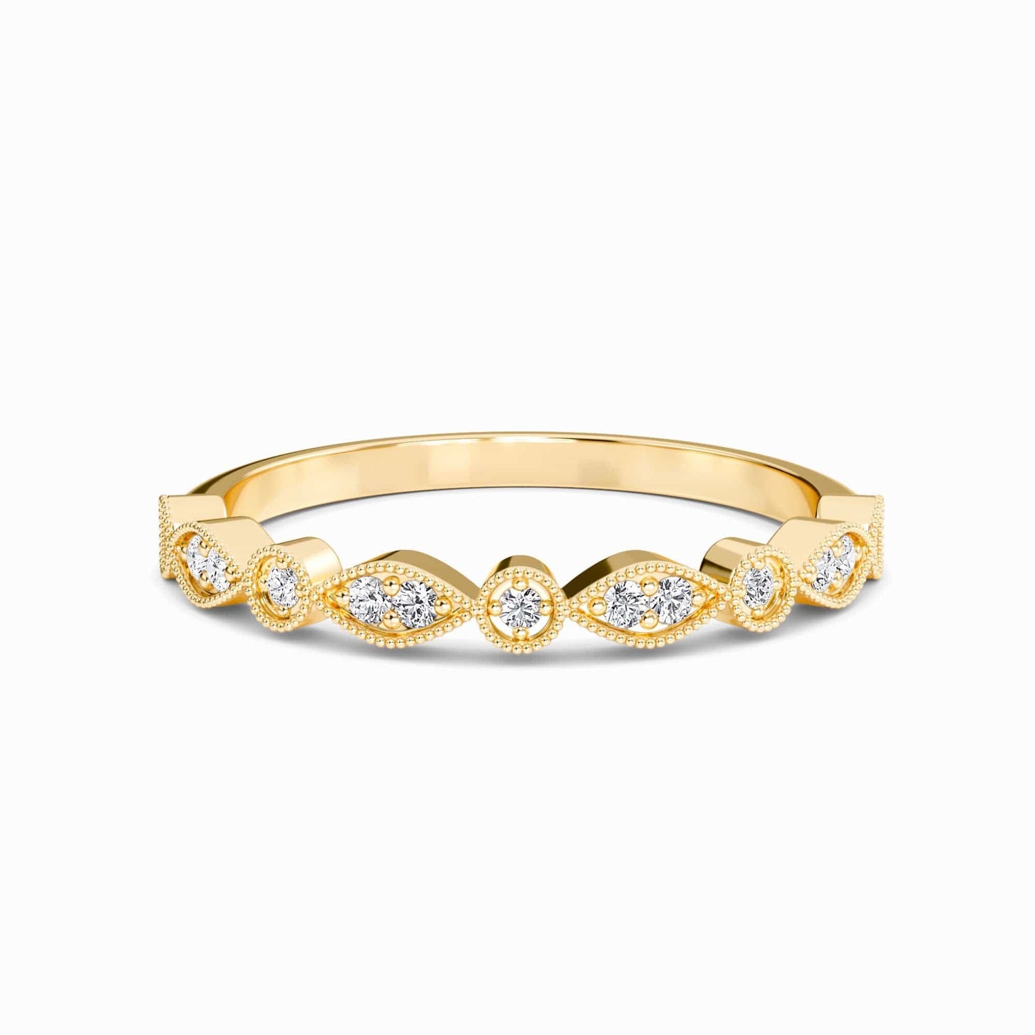 White Diamond Vintage Milgrain Band - Delaney