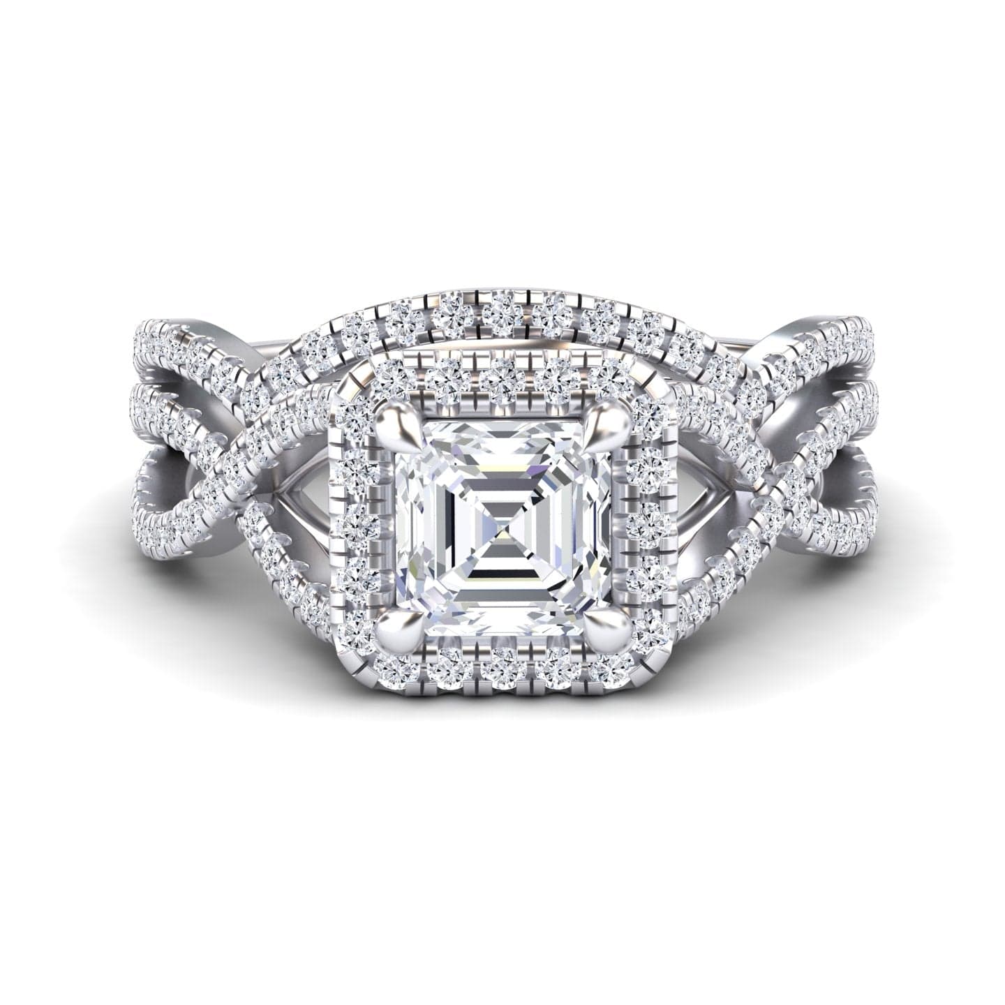 White Diamond Twisted Double Halo Bridal Engagement Ring - Lark