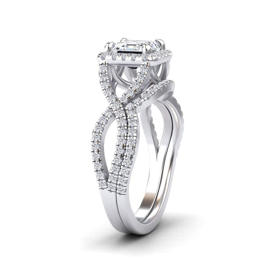 White Diamond Twisted Double Halo Bridal Engagement Ring - Lark