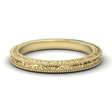 Vintage-Inspired Engraved Milgrain Wedding Band - Qianru