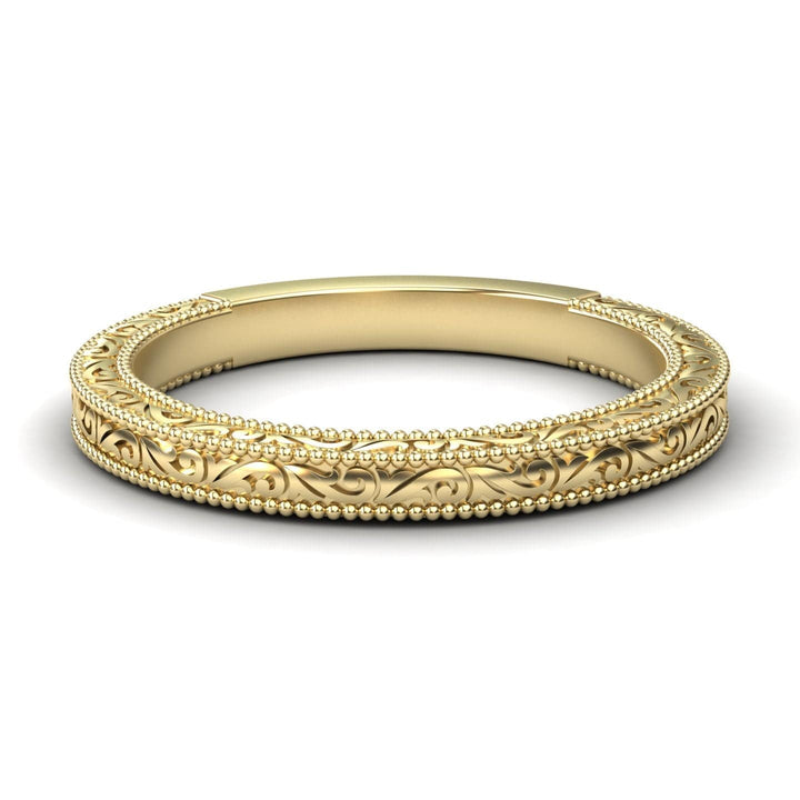 Vintage-Inspired Engraved Milgrain Wedding Band - Qianru