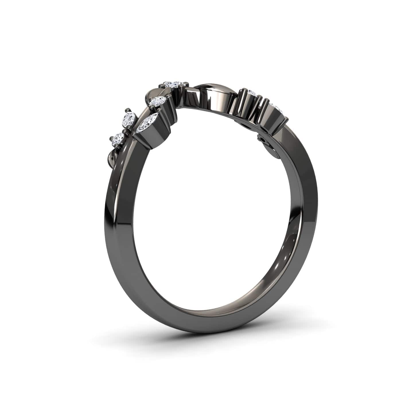 White Diamond Midnight Leaf Wedding Band - Parineeti