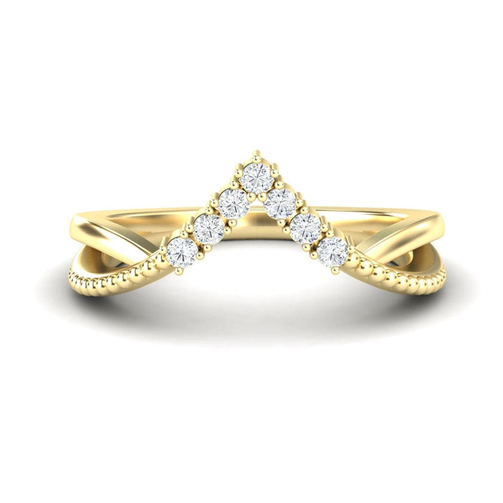 White Diamond Chevron Milgrain Contour Wedding Band - Ying Yue