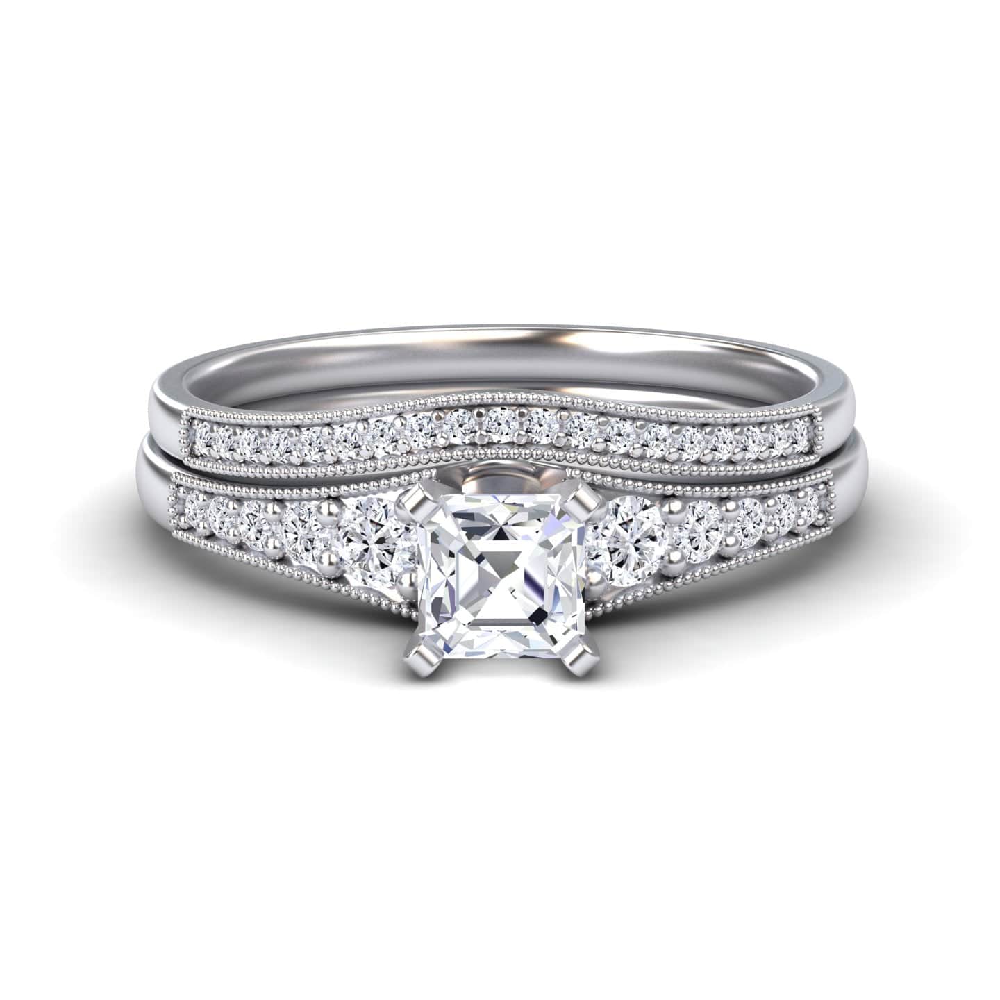 White Diamond Vintage-Inspired Bridal Engagement Ring - Tracy