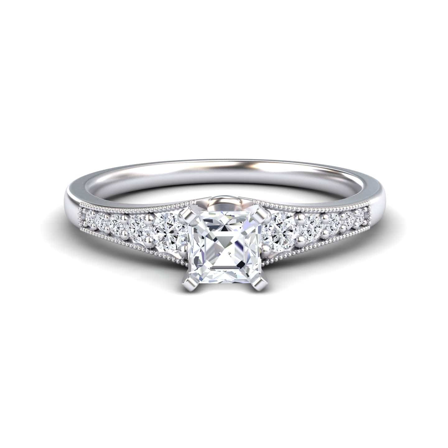 White Diamond Vintage-Inspired Bridal Engagement Ring - Tracy