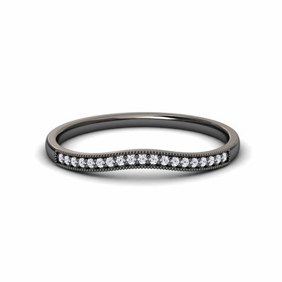 White Diamond Milgrain Curved Wedding Band