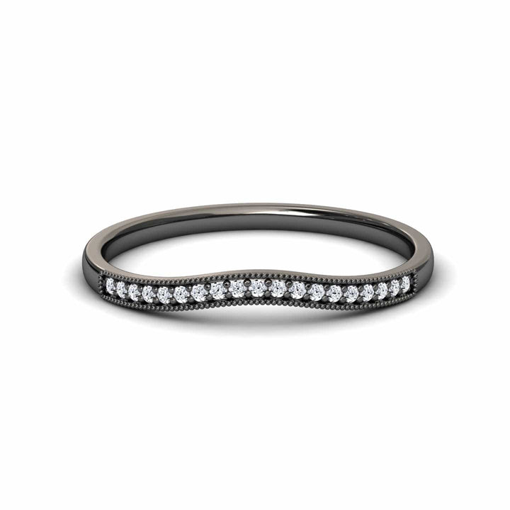 White Diamond Milgrain Curved Wedding Band - Xiumei