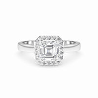 White Diamond Classic Halo Engagement Ring - Harperly - 18K White Gold - 0.710 Carat Asscher Diamond