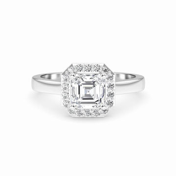 White Diamond Classic Halo Engagement Ring - Harperly - 18K White Gold - 0.710 Carat Asscher Diamond