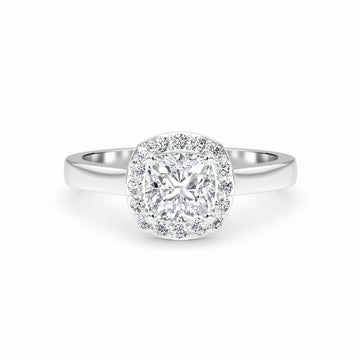 White Diamond Classic Halo Engagement Ring - Harperly - 18K White Gold - 0.500 Carat Cushion Diamond