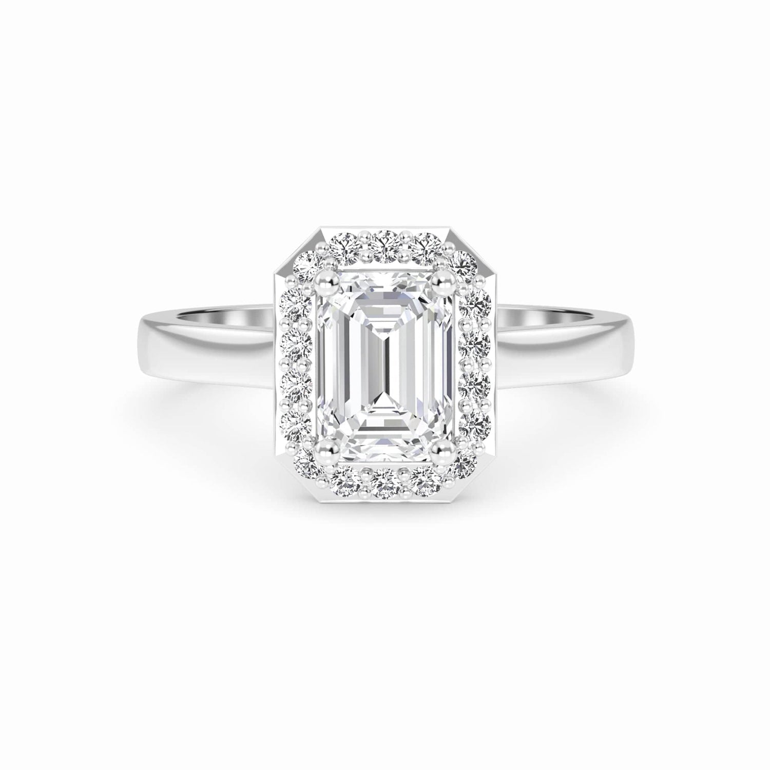 White Diamond Classic Halo Engagement Ring - Harperly - 18K White Gold - 0.300 Carat Emerald Diamond