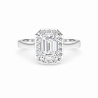 White Diamond Classic Halo Engagement Ring - Harperly - 18K White Gold - 0.290 Carat Emerald Diamond