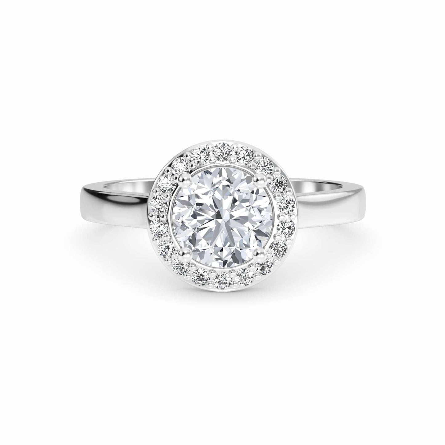 White Diamond Classic Halo Engagement Ring - Harperly - 18K White Gold - 0.36 Carat Round Diamond