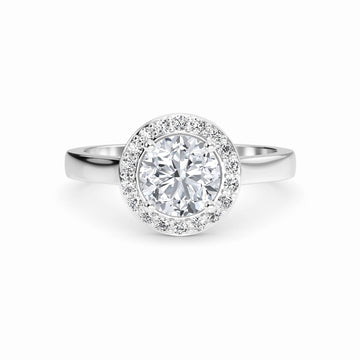 White Diamond Classic Halo Engagement Ring - Harperly - 18K White Gold - 0.36 Carat Round Diamond