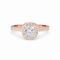 White Diamond Pave Set Classic Halo Engagement Ring - Mallory - 18K Rose Gold - 0.390 Carat Cushion Diamond