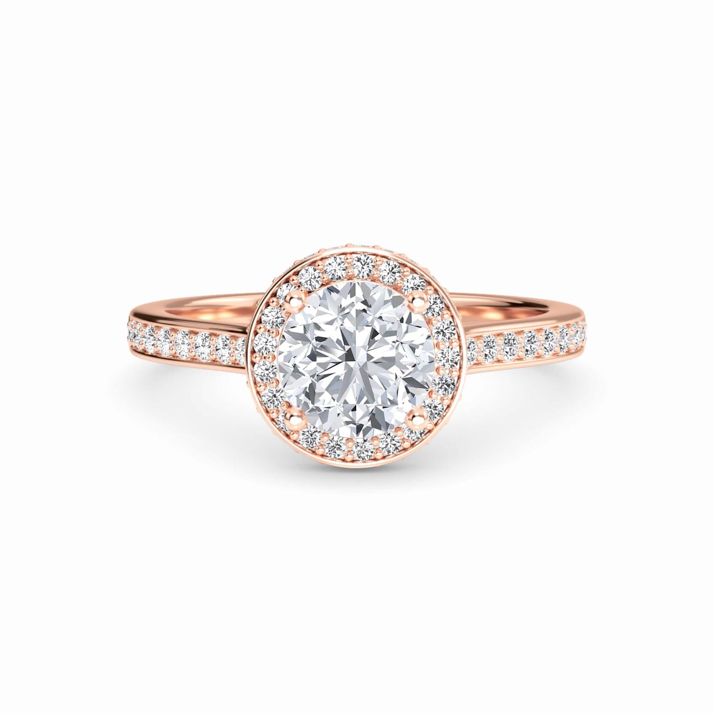 White Diamond Pave Set Classic Halo Engagement Ring - Mallory - 18K Rose Gold - 0.300 Carat Round Diamond