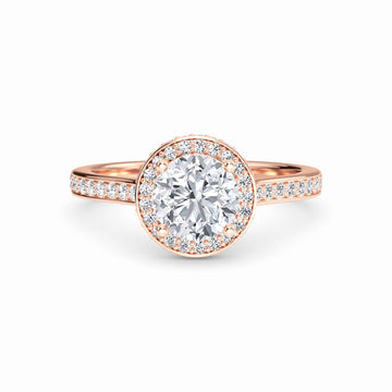 White Diamond Pave Set Classic Halo Engagement Ring - Mallory - 18K Rose Gold - 0.36 Carat Round Diamond
