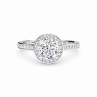 White Diamond Pave Set Classic Halo Engagement Ring - Mallory - 18K White Gold - 0.210 Carat Round Diamond