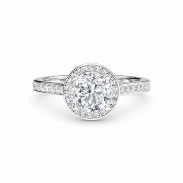 White Diamond Pave Set Classic Halo Engagement Ring - Mallory - 18K White Gold - 0.51 Carat Round Diamond