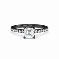 White Diamond Pave Set Four-Prong Solitaire Engagement Ring - Brynlee - 18K Blackened Gold - 0.500 Carat Asscher Diamond