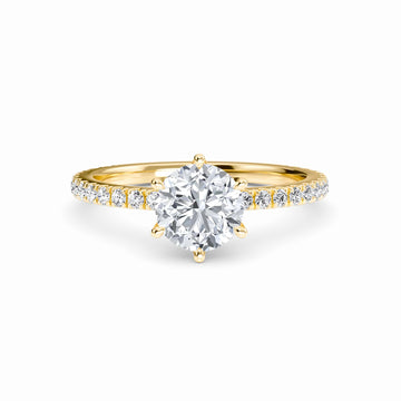 White Diamond Pave Set Four-Prong Solitaire Engagement Ring - Brynlee - 18K Yellow Gold - 0.36 Carat Round Diamond
