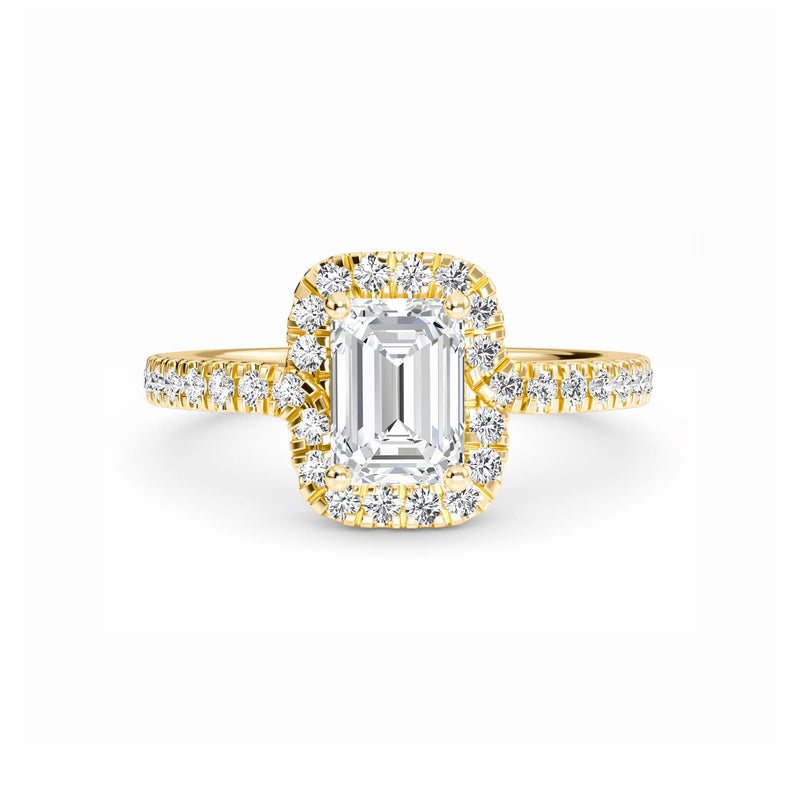 White Diamond Swirl Halo Engagement Ring - Julieta - 18K Yellow Gold - 0.290 Carat Emerald Diamond