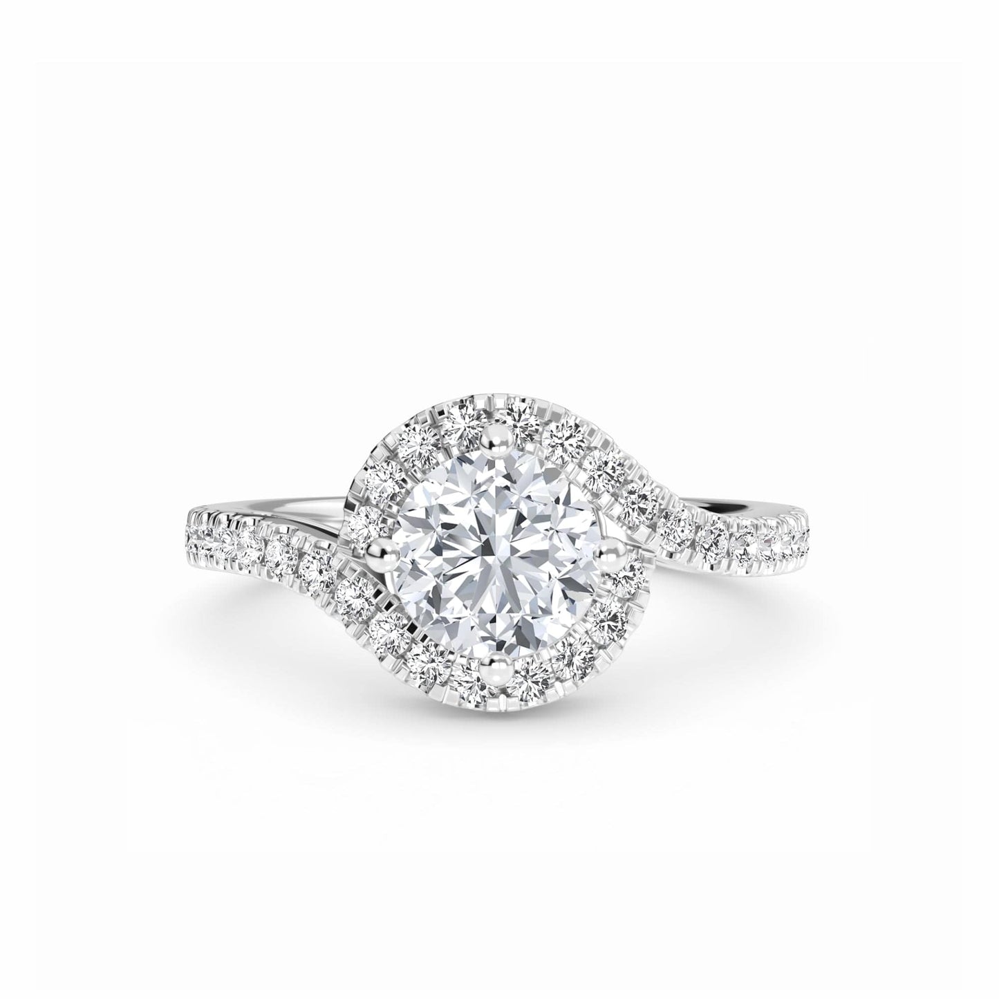 White Diamond Swirl Halo Engagement Ring - Julieta - 18K White Gold - 0.50 Carat Round Diamond