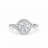 White Diamond Swirl Halo Engagement Ring - Julieta - 18K White Gold - 0.50 Carat Round Diamond