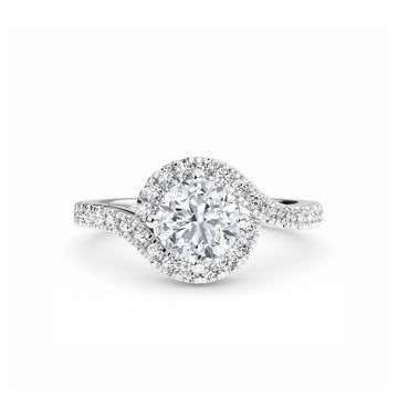 White Diamond Swirl Halo Engagement Ring - Julieta - 18K White Gold - 0.50 Carat Round Diamond