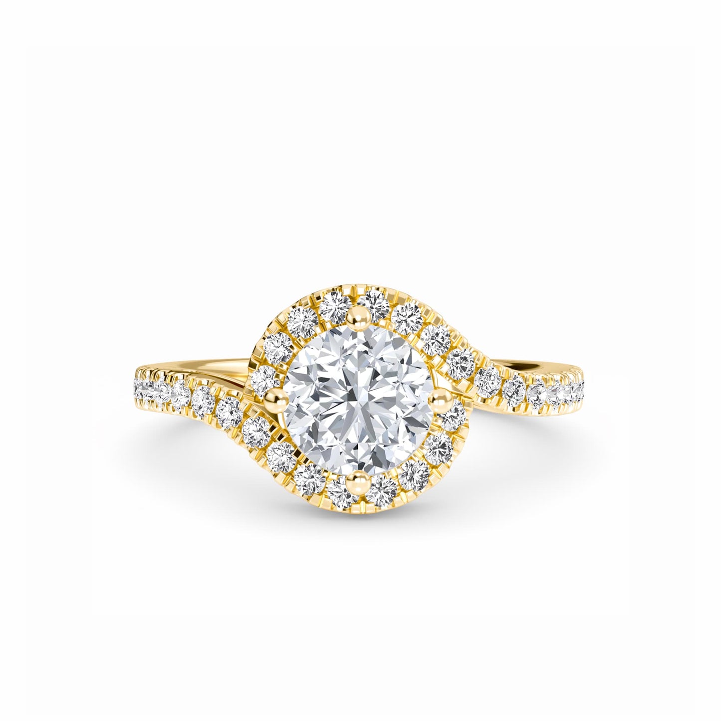 White Diamond Swirl Halo Engagement Ring - Julieta - 18K Yellow Gold - 0.300 Carat Round Diamond
