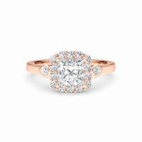 White Diamond Scalloped Halo Engagement Ring - Alondra - 18K Rose Gold - 0.230 Carat Princess Diamond
