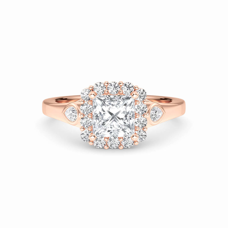 White Diamond Scalloped Halo Engagement Ring - Alondra - 18K Rose Gold - 0.230 Carat Princess Diamond