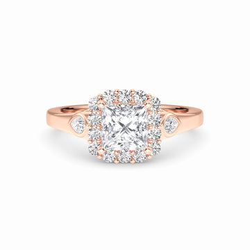 White Diamond Scalloped Halo Engagement Ring - Alondra - 18K Rose Gold - 0.230 Carat Princess Diamond