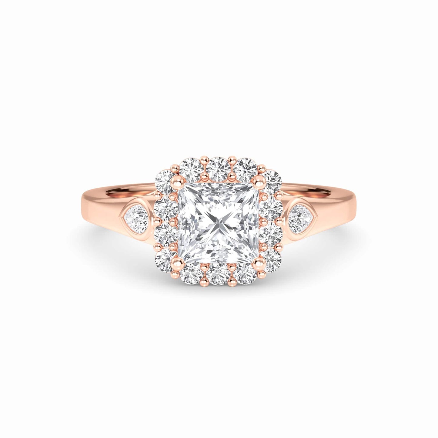 White Diamond Scalloped Halo Engagement Ring - Alondra - 18K Rose Gold - 0.71 Carat Princess Diamond