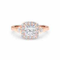 White Diamond Scalloped Halo Engagement Ring - Alondra - 18K Rose Gold - 0.71 Carat Princess Diamond