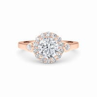 White Diamond Scalloped Halo Engagement Ring - Alondra - 18K Rose Gold - 0.53 Carat Round Diamond