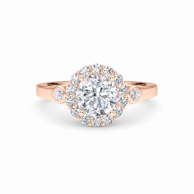 White Diamond Scalloped Halo Engagement Ring - Alondra - 18K Rose Gold - 0.53 Carat Round Diamond