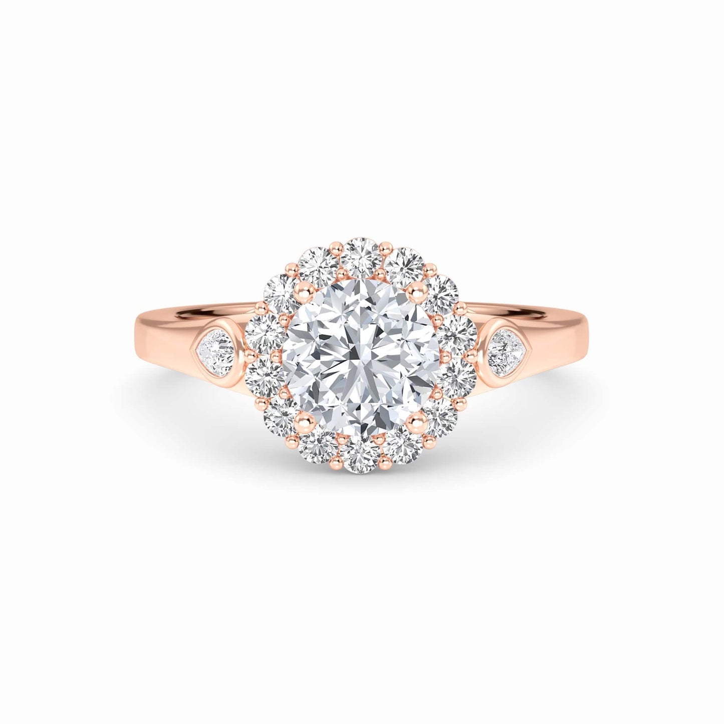 White Diamond Scalloped Halo Engagement Ring - Alondra - 18K Rose Gold - 0.300 Carat Round Diamond