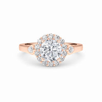 White Diamond Scalloped Halo Engagement Ring - Alondra - 18K Rose Gold - 0.36 Carat Round Diamond