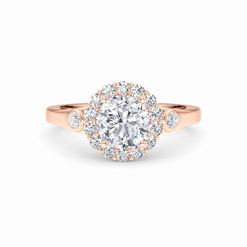 White Diamond Scalloped Halo Engagement Ring - Alondra - 18K Rose Gold - 0.360 Carat Round Diamond