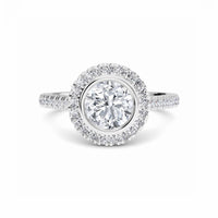 White Diamond Elegant Bezel-Set Pave Halo Engagement Ring - Vedika - 18K White Gold - 0.210 Carat Round Diamond