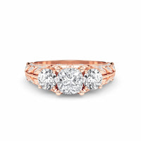 White Diamond Vintage-Inspired Three-Stone Ring - Riley - 18K Rose Gold - 0.390 Carat Cushion Diamond