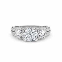 White Diamond Vintage-Inspired Three-Stone Ring - Riley - 18K White Gold - 0.310 Carat Round Diamond