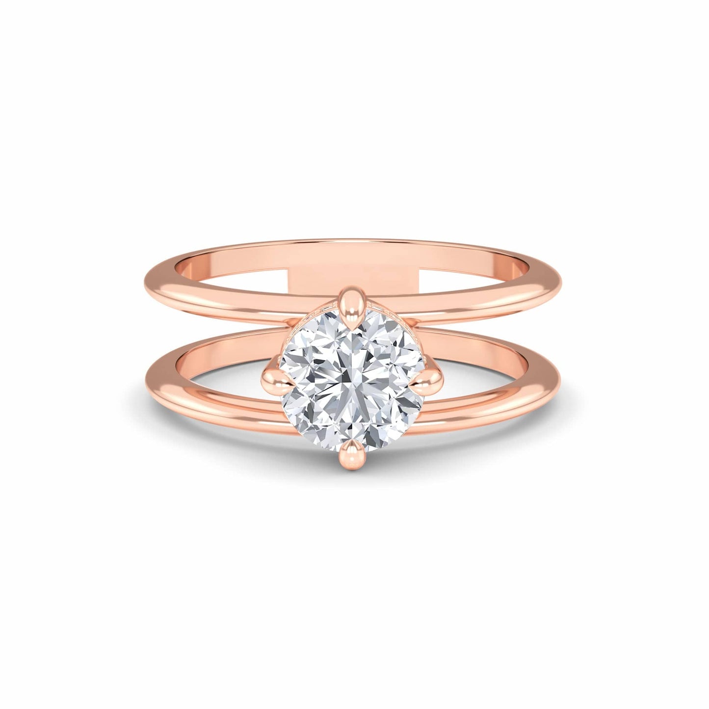 White Diamond Double Shank Hidden Halo Engagement Ring - Nova - 18K Rose Gold - 0.350 Carat Round Diamond