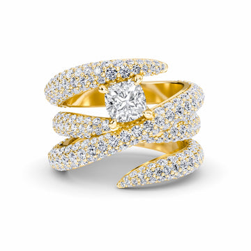 White Diamond Spiral Pave Statement Engagement Ring - Kennedy - 18K Yellow Gold - 1.100 Carat Cushion Diamond