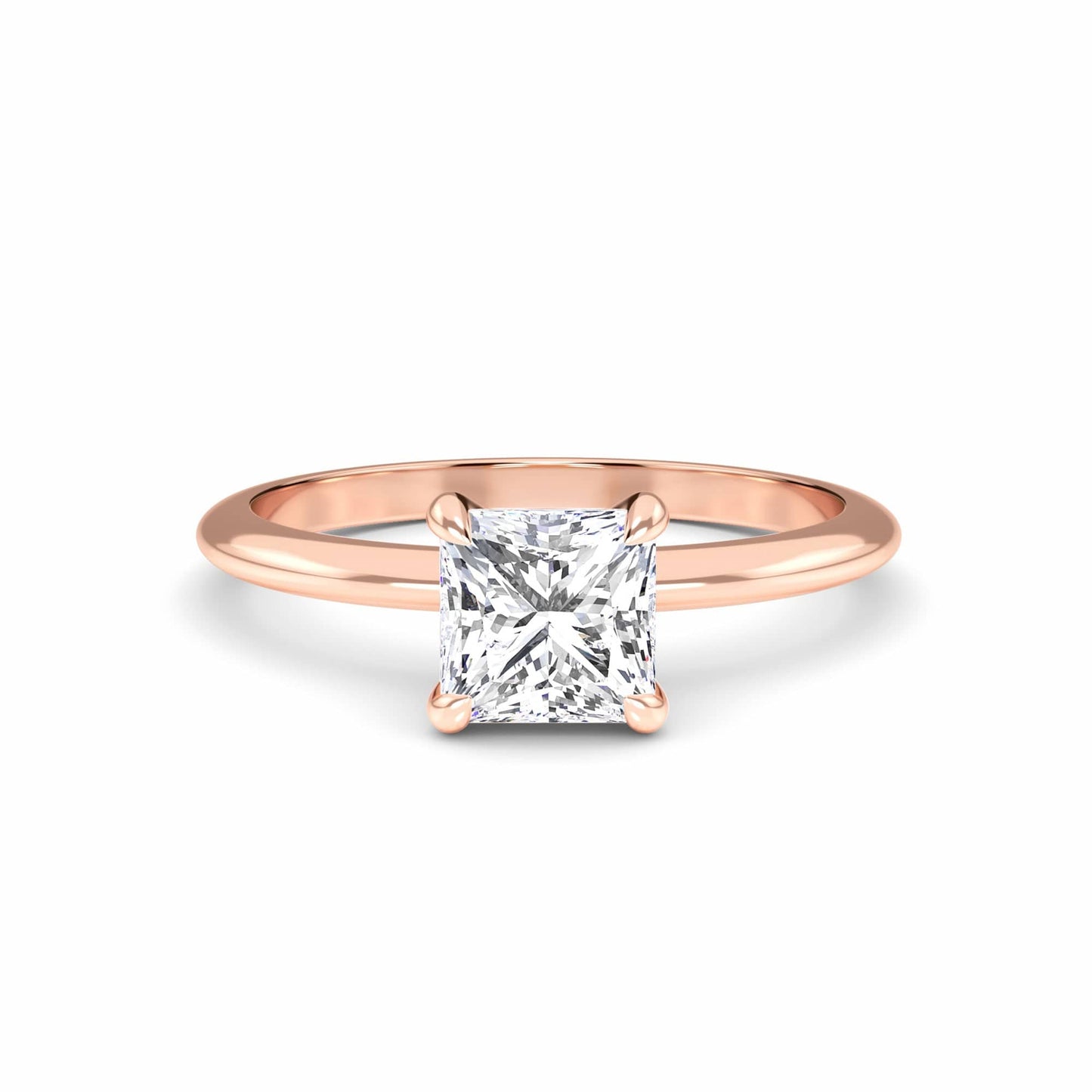 White Diamond Classic Solitaire Diamond Engagement Ring - Faith - 18K Rose Gold - 0.800 Carat Princess Diamond