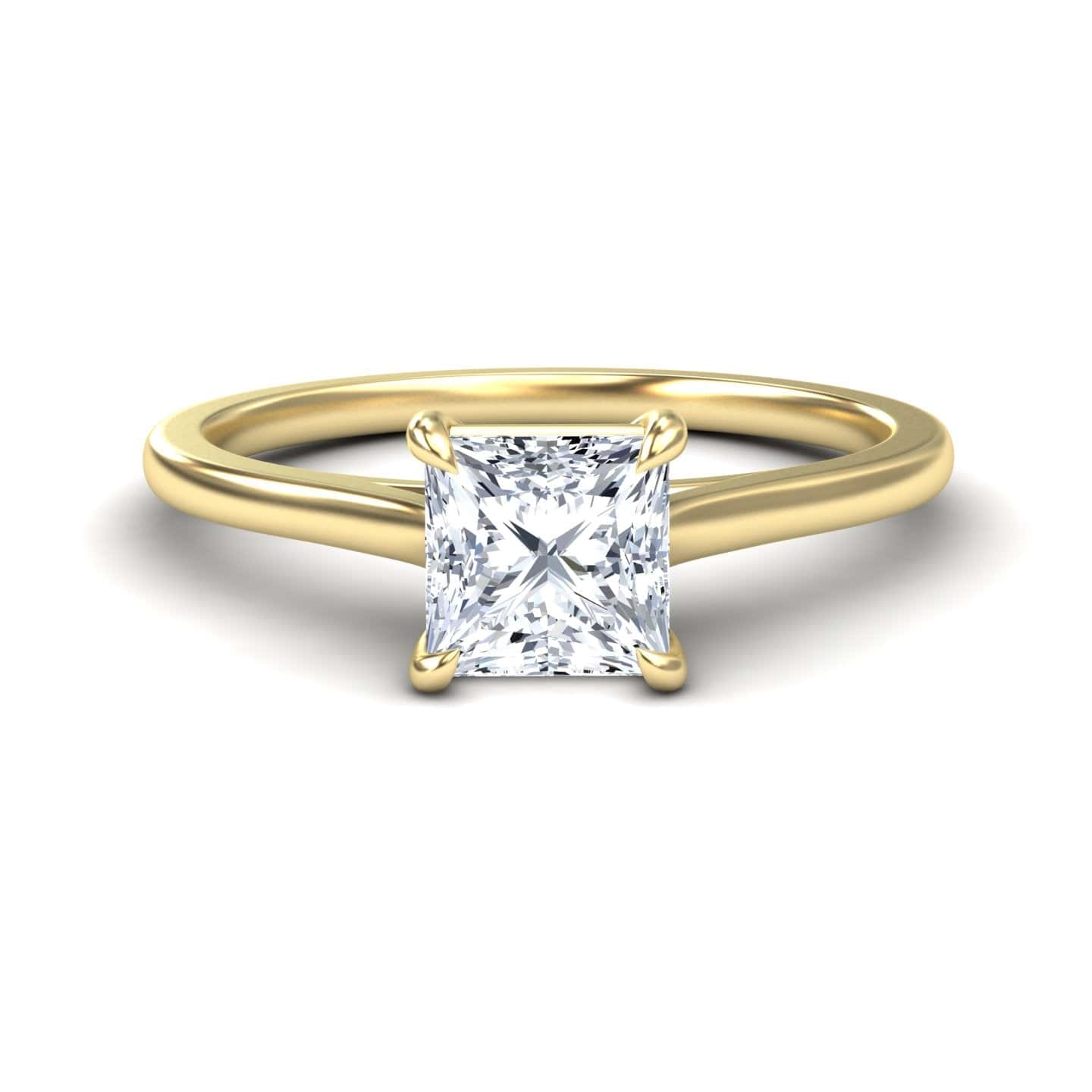 White Diamond V Prong Solitaire Engagement Ring - Farah - 18K Yellow Gold - 2.24 Carat Princess Diamond