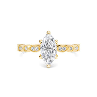 White Diamond Vintage Milgrain Solitaire Engagement Ring - Feiyan - 18K Yellow Gold - 0.320 Carat Marquise Diamond