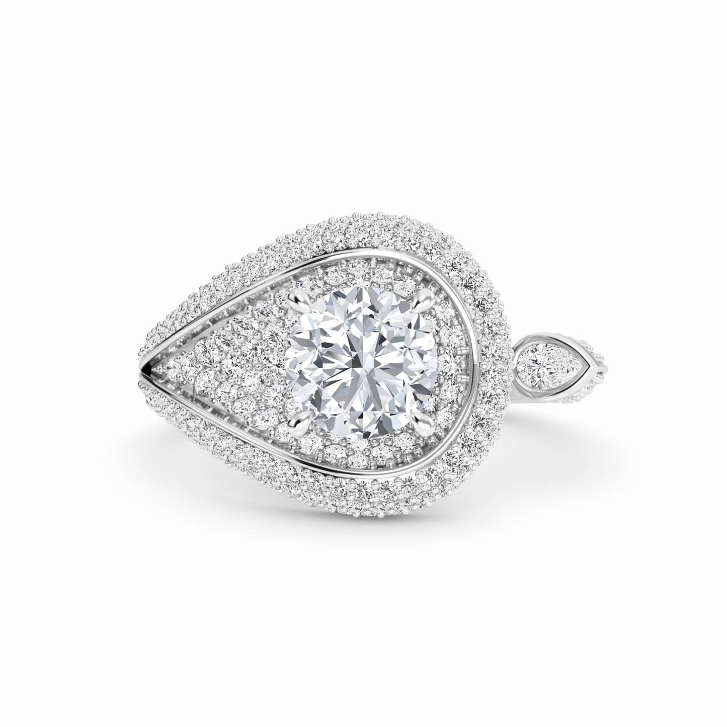 White Diamond Swirl Pave Accented Engagement Ring - Marisol - 18K White Gold - 0.36 Carat Round Diamond
